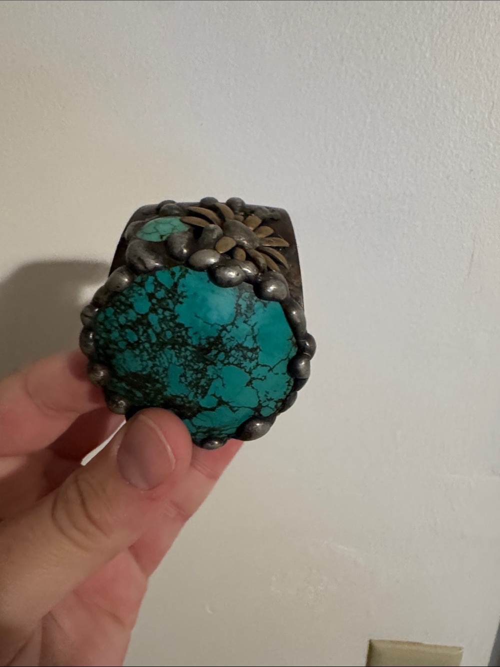 Handmade Turquoise Stone Decorative Cuff Bracelet - Vintage-Inspired very heavy